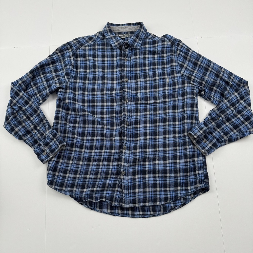 Eddie Bauer Shirt Mens XL Blue Black Plaid Flannel Button Up Long Sleeve Cotton